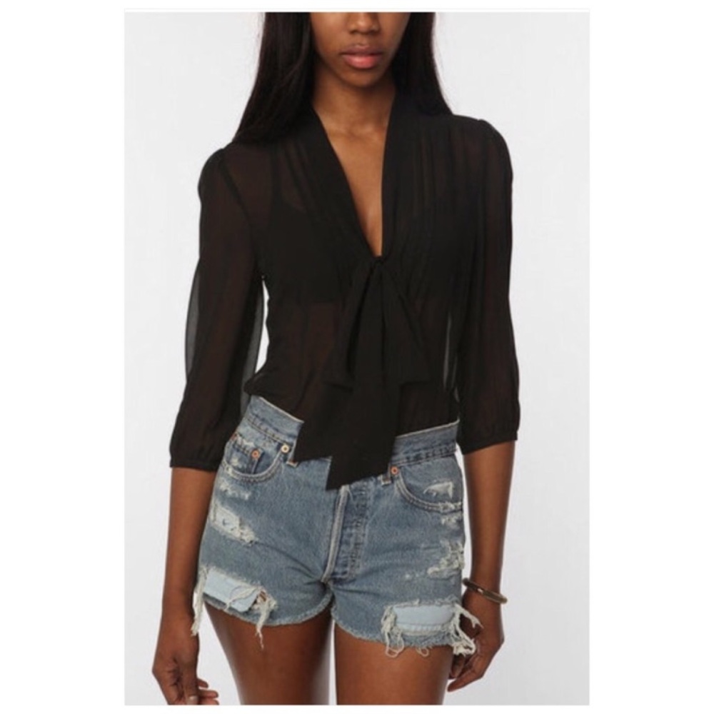 UO Pins and Needles Tie Front Chiffon Top